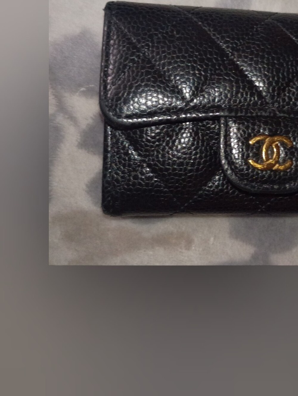 Black Quilted Leather Wallet with Gold CC Logo